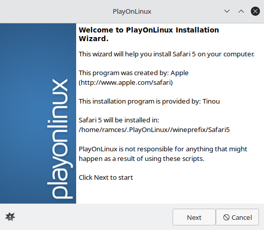 Linux Safari Install 05 Assistant d'installation de Playonlinux