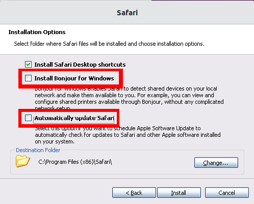 Linux Safari Installer 09 Désactiver les mises à jour Bonjour
