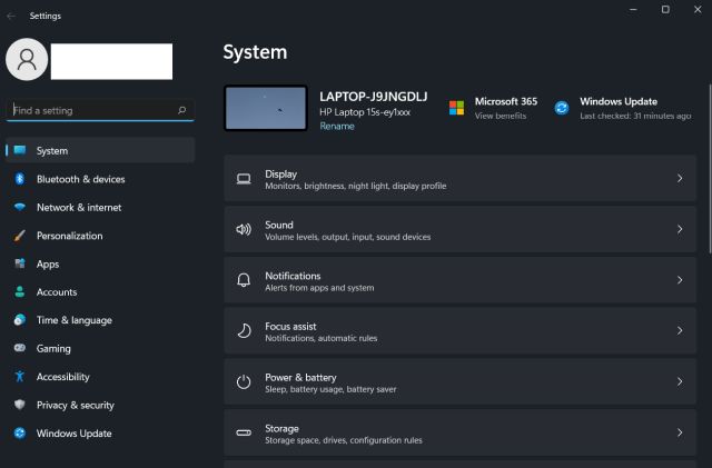 Modifier la luminosité dans Windows 11 à partir des paramètres Windows