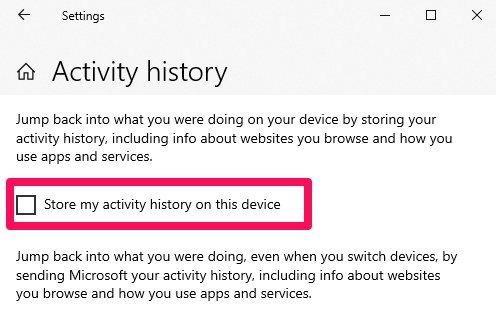 Les paramètres Windows stockent mon historique d'activité sur cet appareil