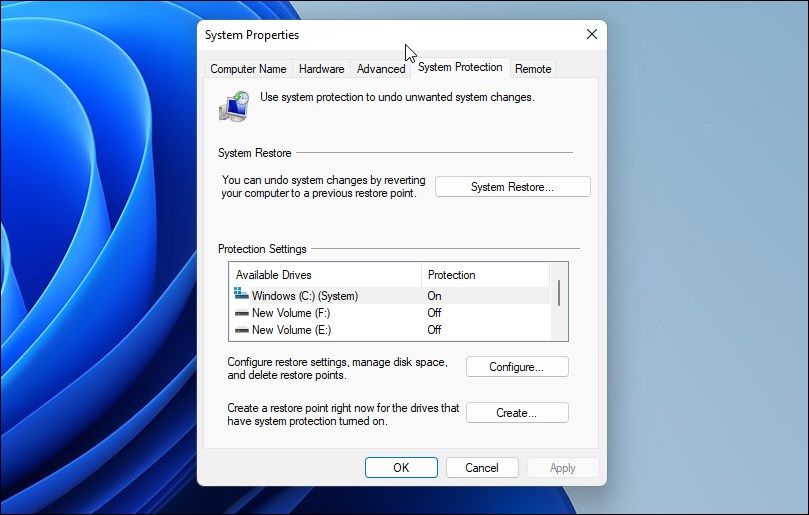 protection du système windows 11