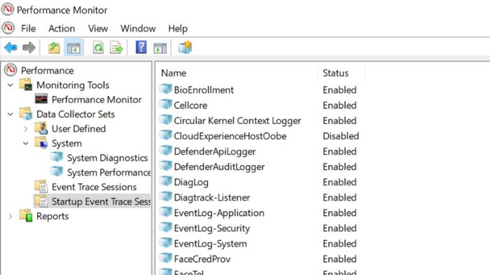 Démarrage de Windows Performancemeter