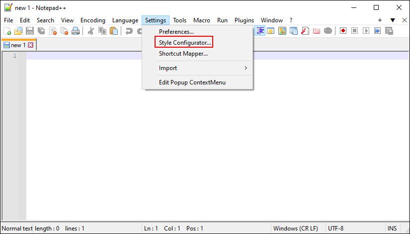 configurateur de style de paramètres de bloc-notes