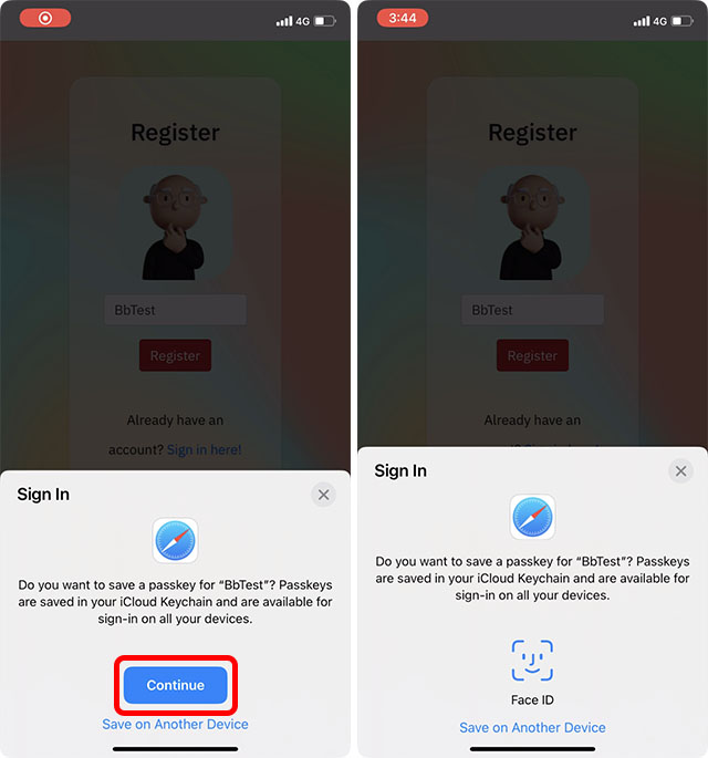 enregistrer le mot de passe authentifier avec faceid