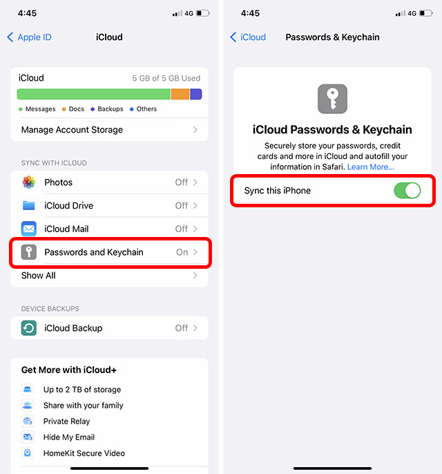 activer la synchronisation icloud pour le trousseau