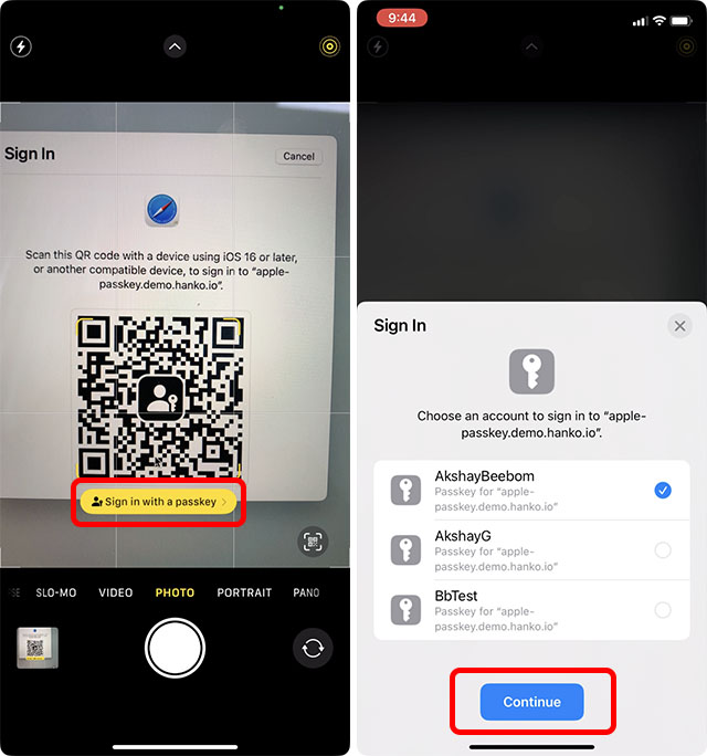 scannez le code qr avec l'iphone pour vous connecter avec le mot de passe