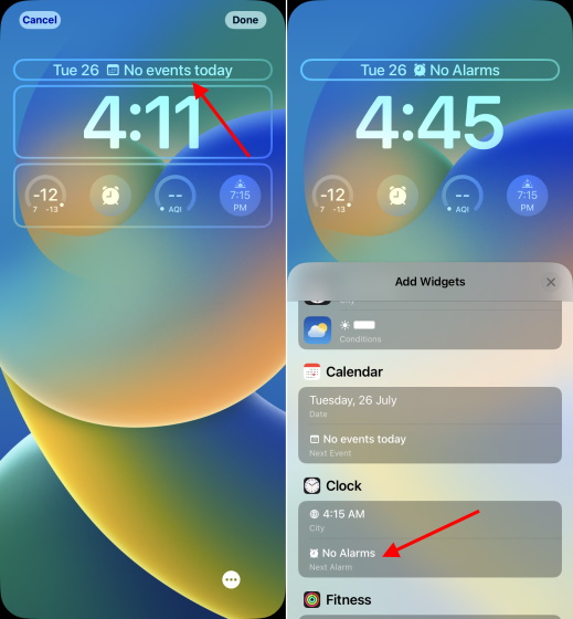 changer le widget au-dessus du temps sur l'écran de verrouillage ios 16