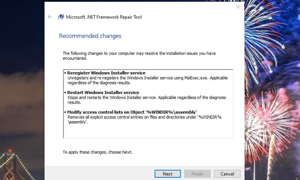 L'outil de réparation de NET Framework