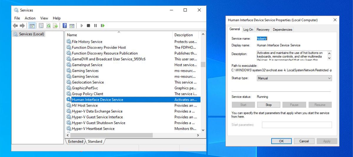 Service d'interface humaine dans Windows 10