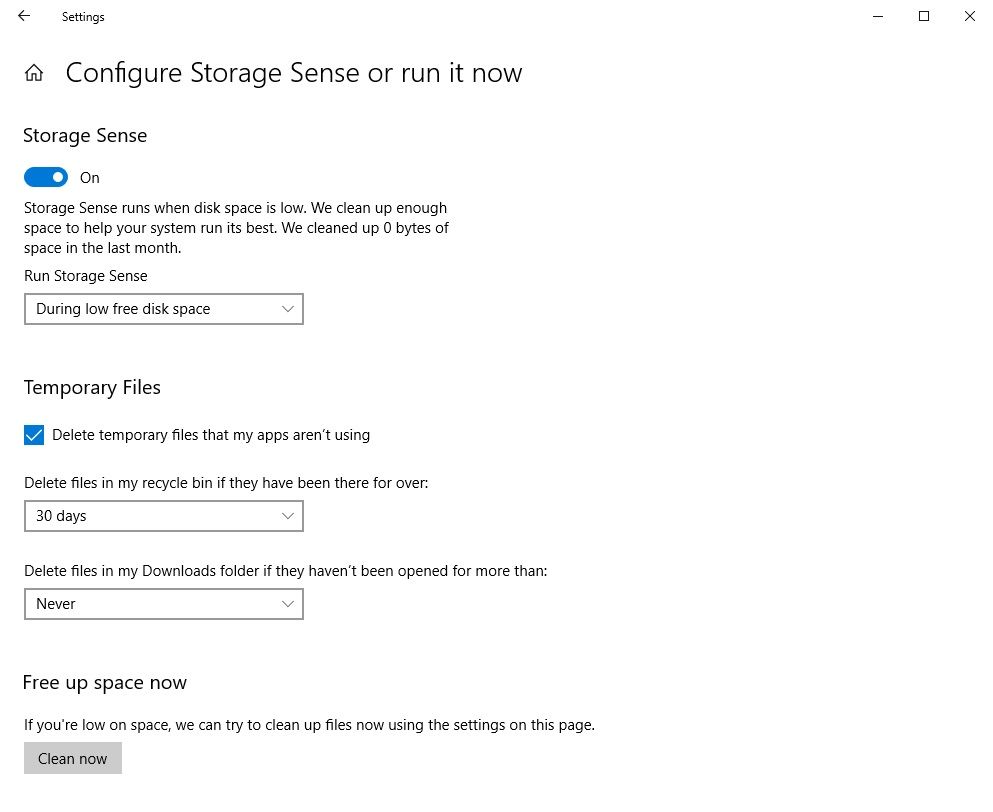 sens de stockage windows 10 nettoyer maintenant