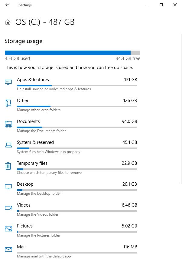 paramètres windows 10 espace disque lecteur c