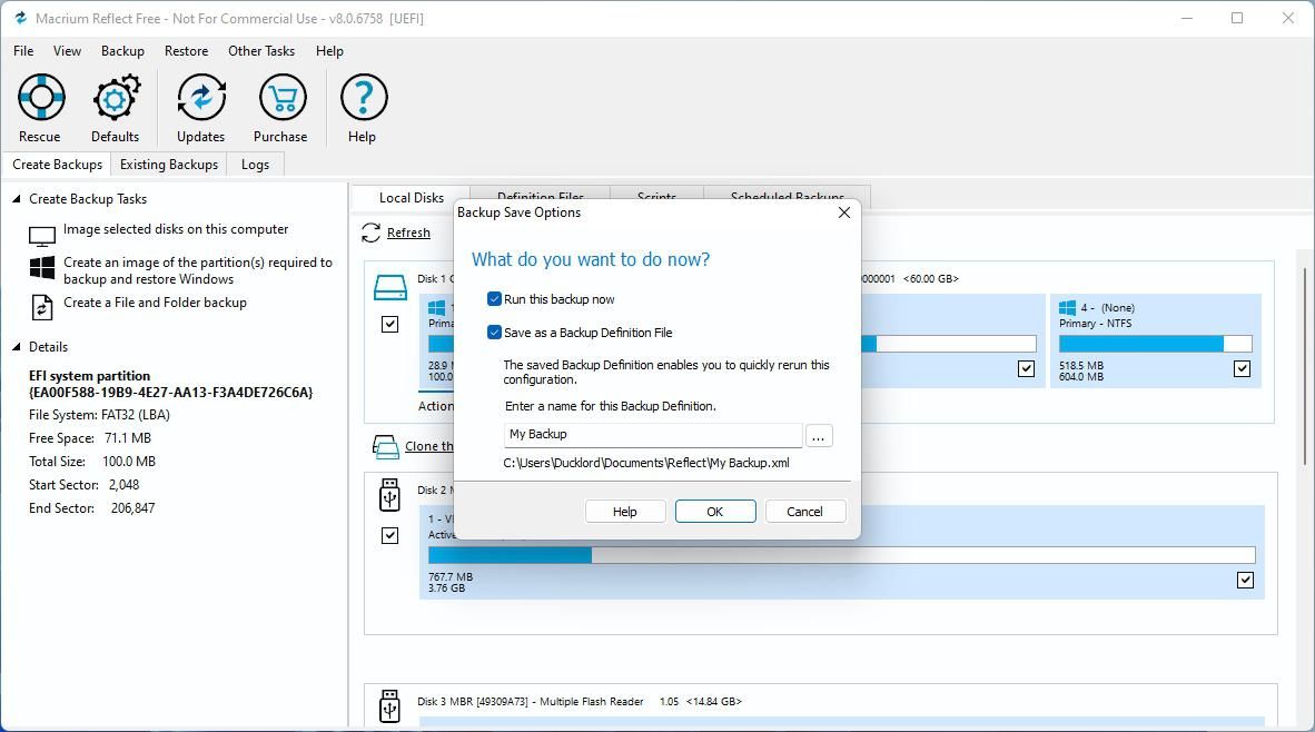 Options de sauvegarde de Macrium Reflect Backup