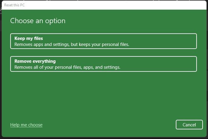 Réinitialiser les options sur Windows 11 