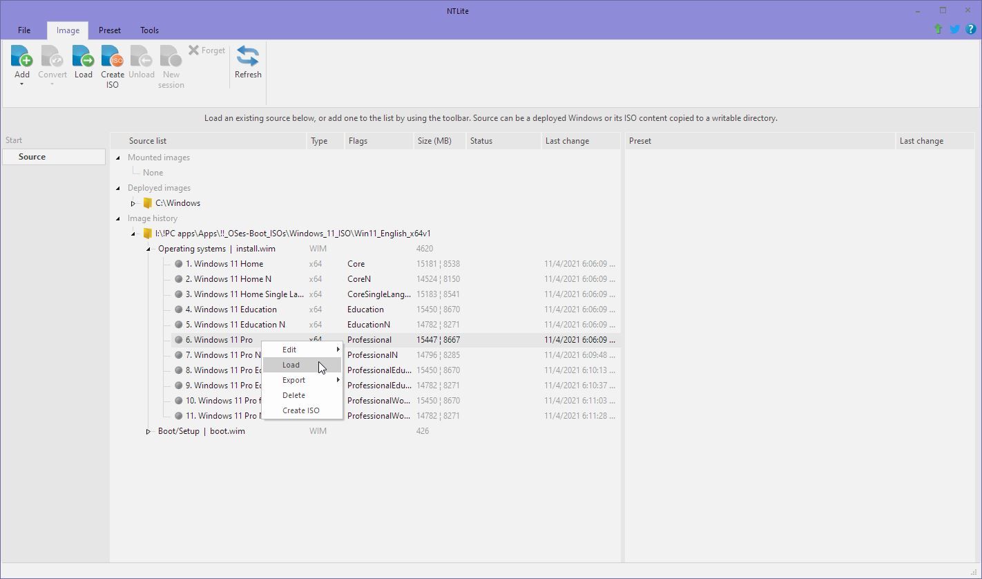 NTLite Charger la version Windows