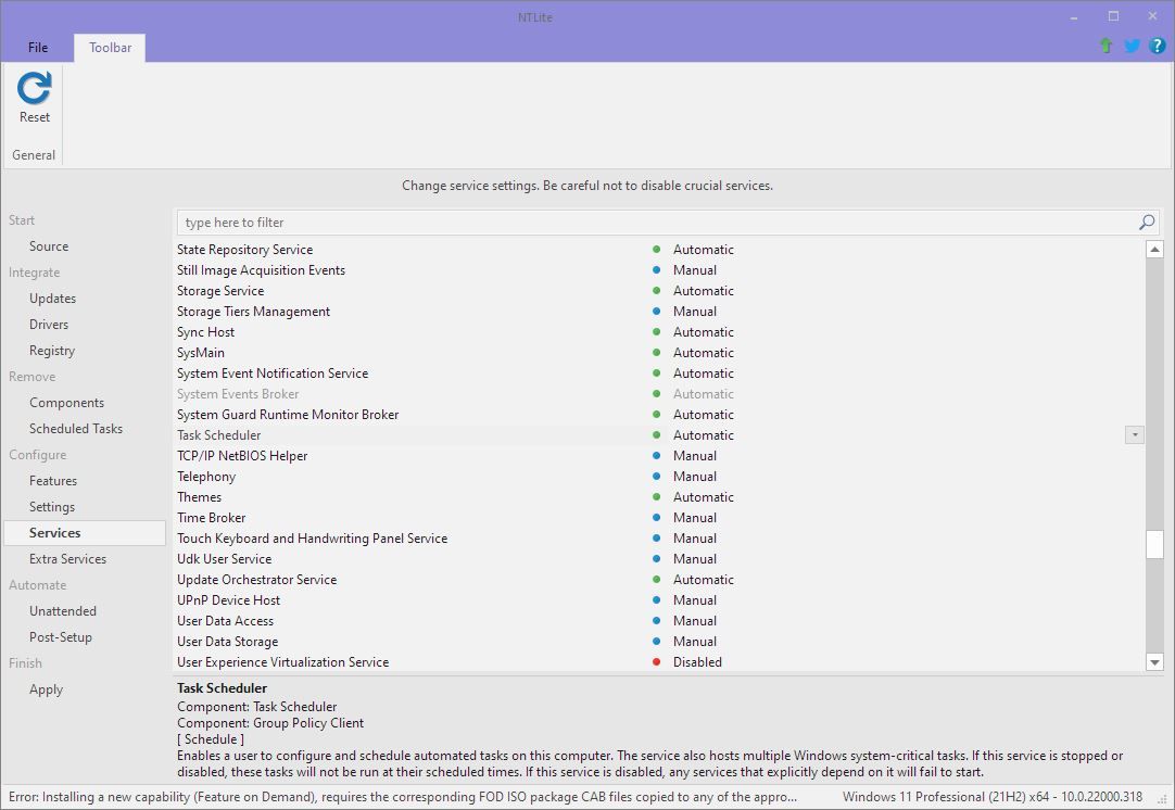 Services de configuration NTLite