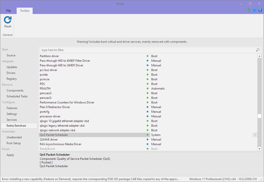 NTLite Configurer des services supplémentaires