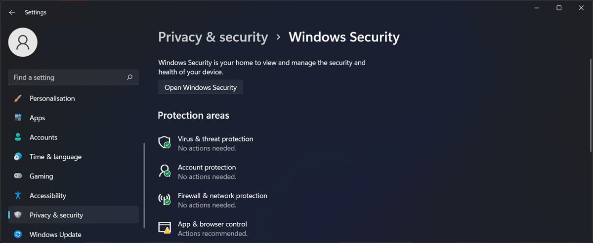 Analyse antivirus de Windows 11