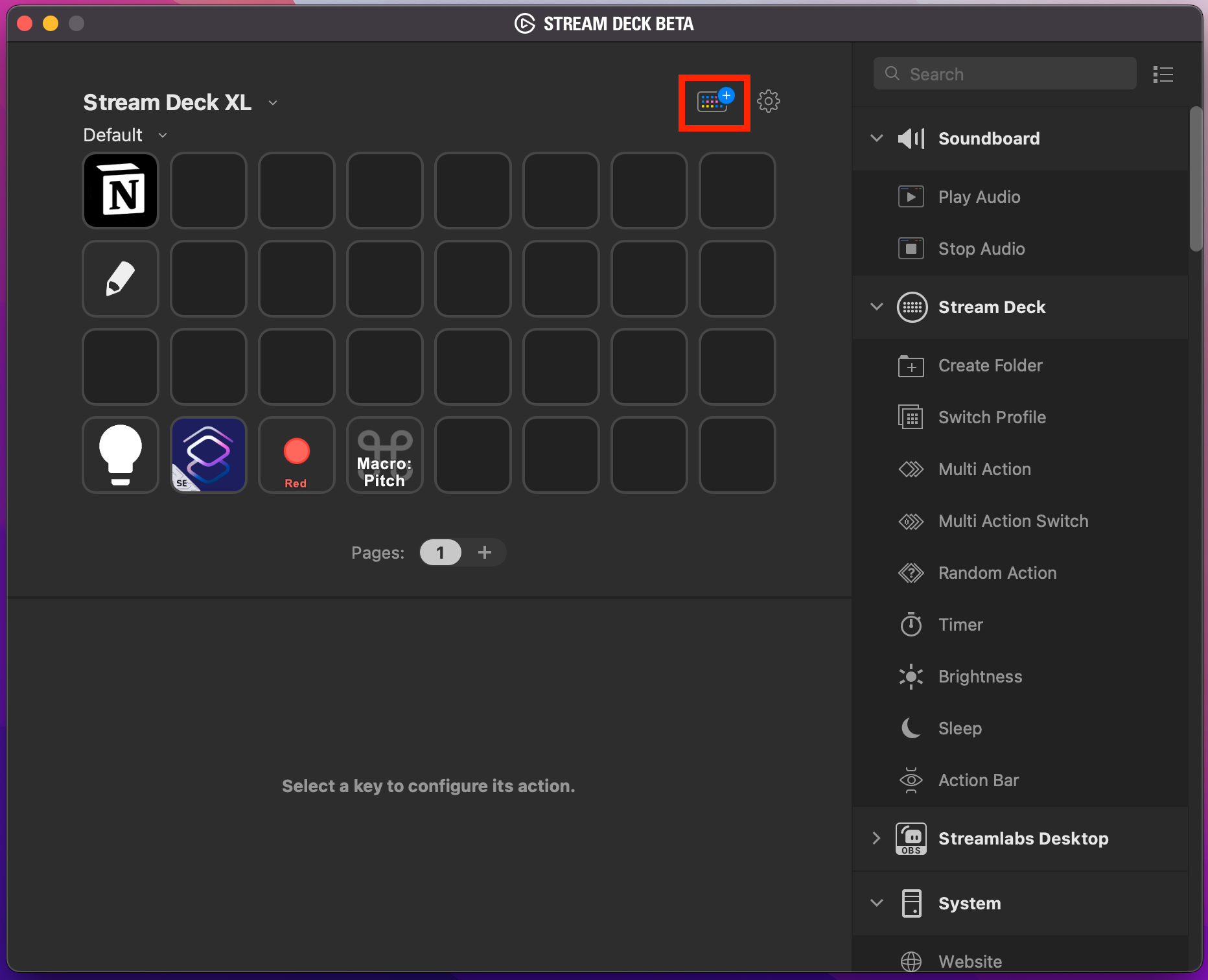 Où ouvrir Stream Deck Store sur l'application Stream Deck, indiqué par une boîte rouge.