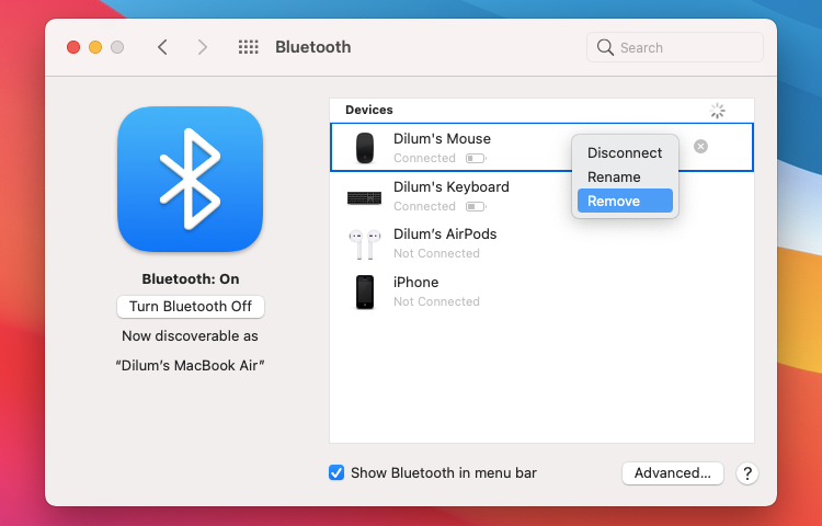 Préférences Bluetooth