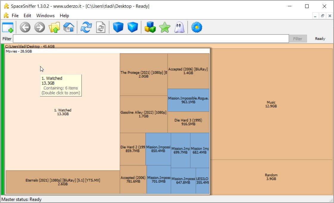 Analyseur de stockage sur disque SpaceSniffer