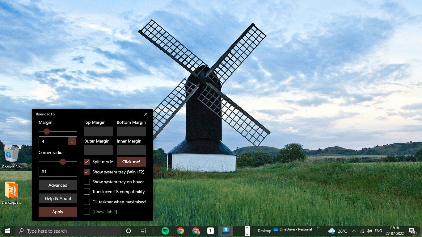 Application RoundedTB pour Windows
