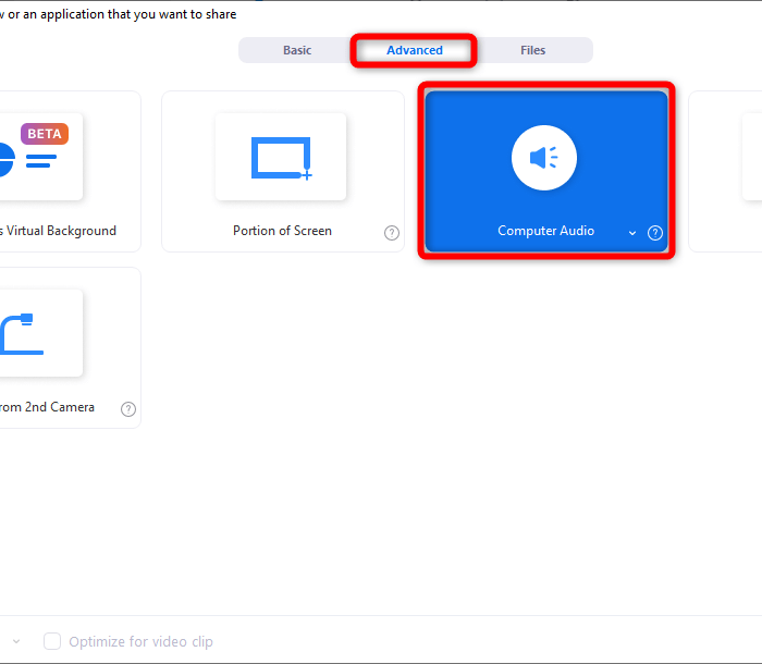 Zoom Partage audio avancé de l'ordinateur