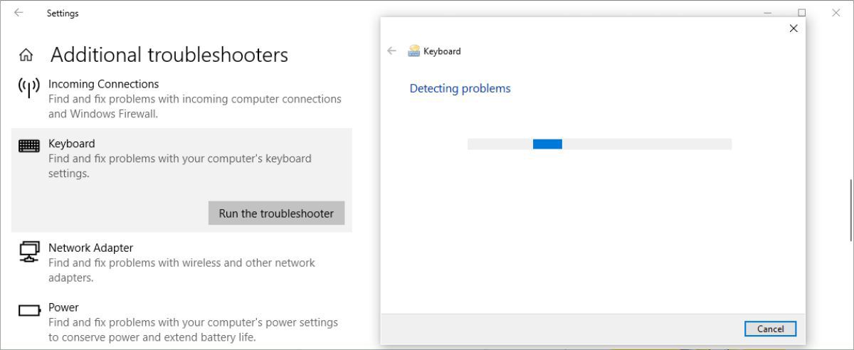 Exécution de l'utilitaire de résolution des problèmes de clavier dans Windows 10