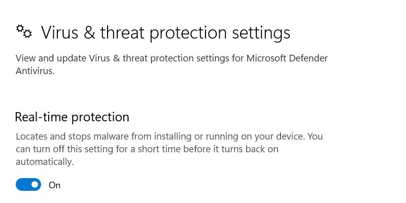 La protection en temps réel de Microsoft Defender est activée.