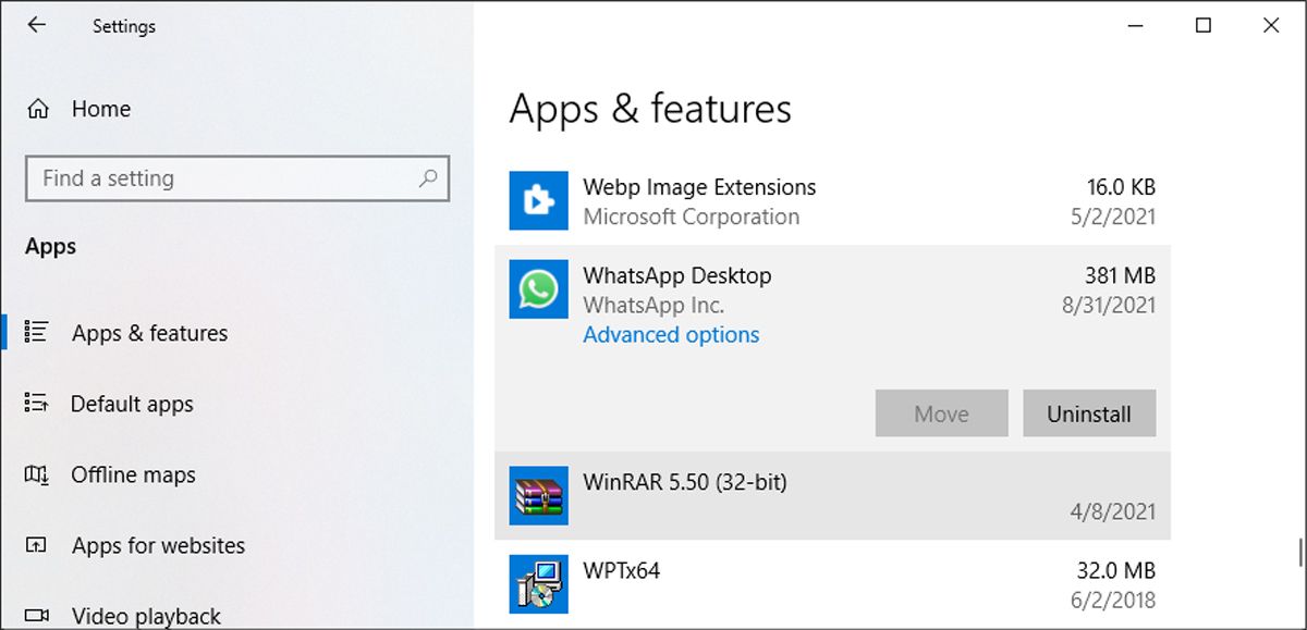 Réparer WhatsApp dans Windows 10