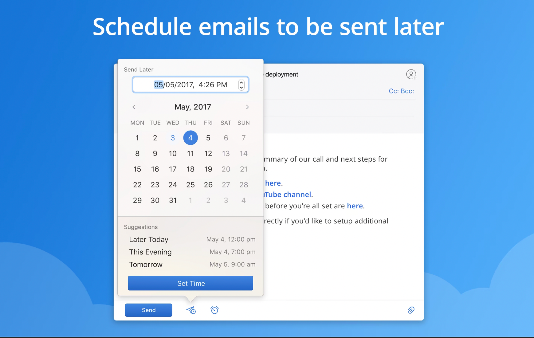 Fonctionnalité Spark Send Later utilisée sur un e-mail