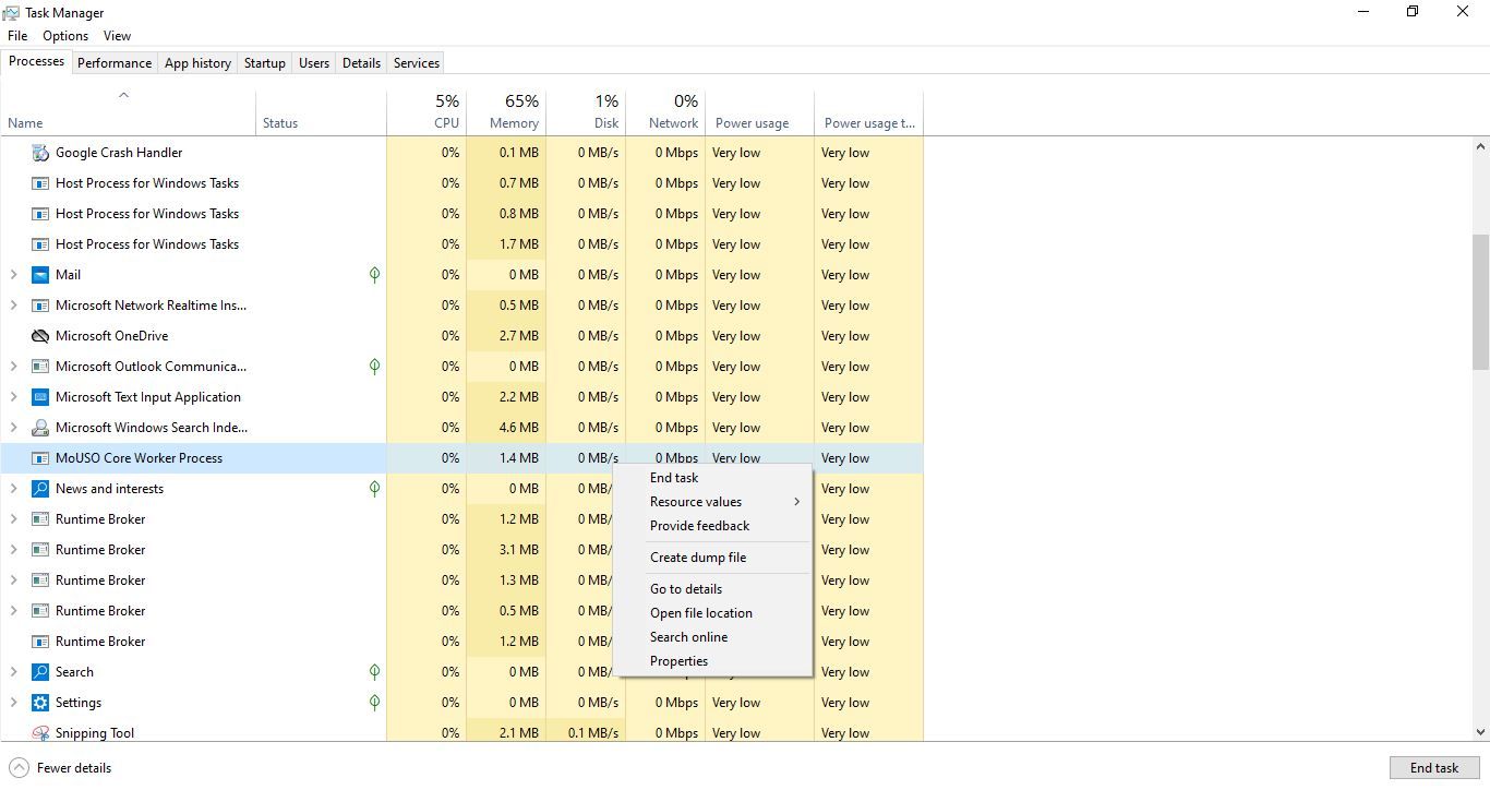 Fin du processus de nom de tâche dans le Gestionnaire des tâches de Windows 10