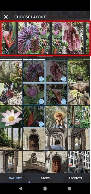 Créer des collages Application de mise en page Instagram Sélectionner des images