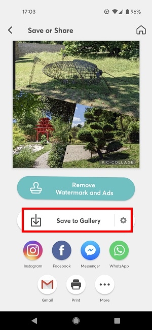 Créer des collages Instagram Piccollage Enregistrer l'option de galerie