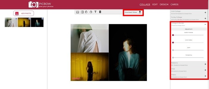 Créer des collages Instagram Picbow Border Ajust