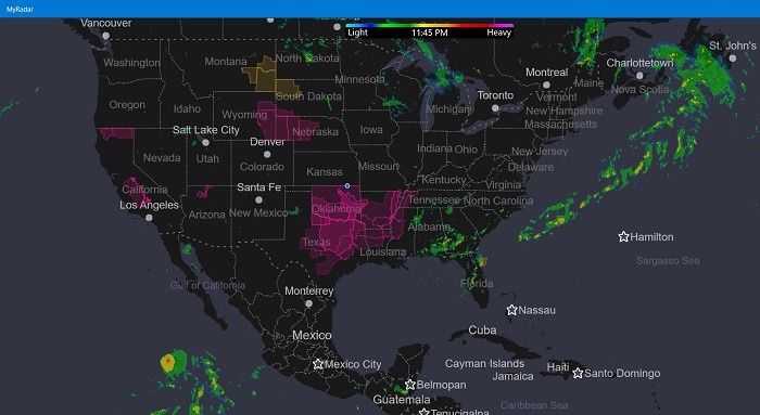 Applications météo Windows Écran d'accueil Myradar