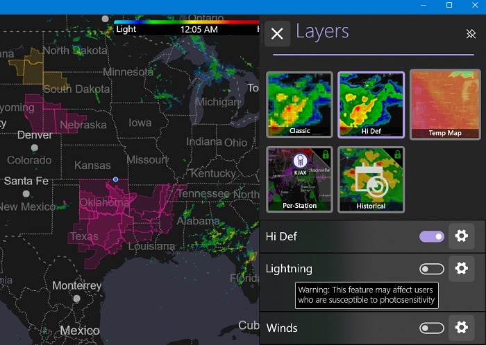 Applications météo Windows Couches Myradar