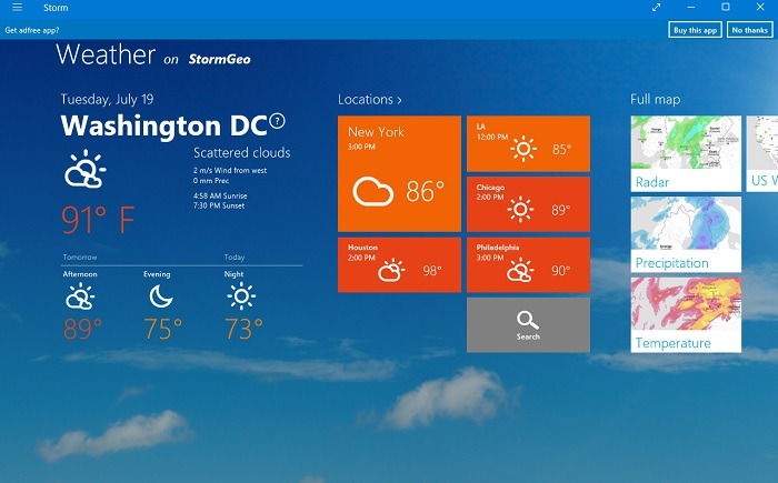 Aperçu des applications météo Windows Storm Stormgeo