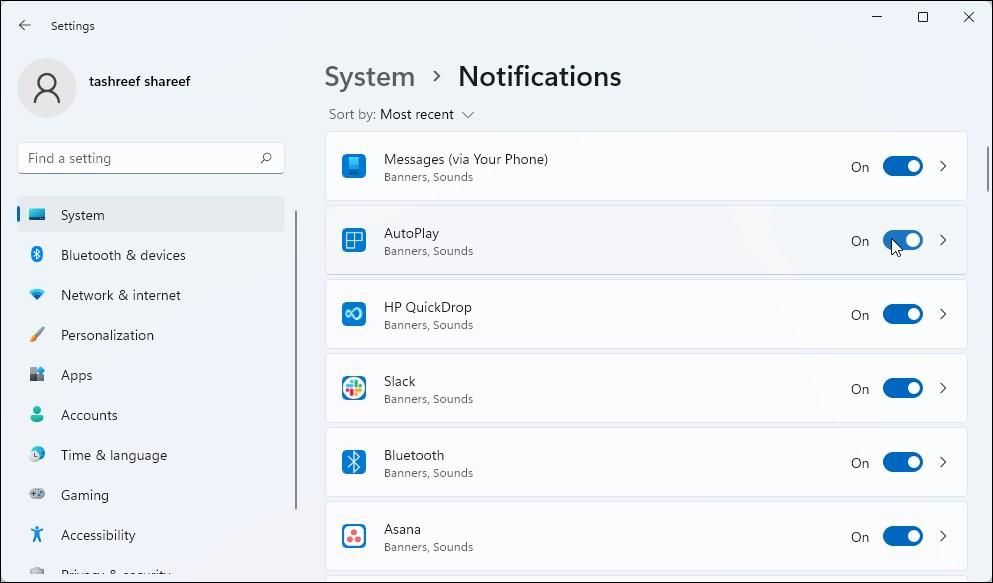 notifications système windows 11 lecture automatique activer