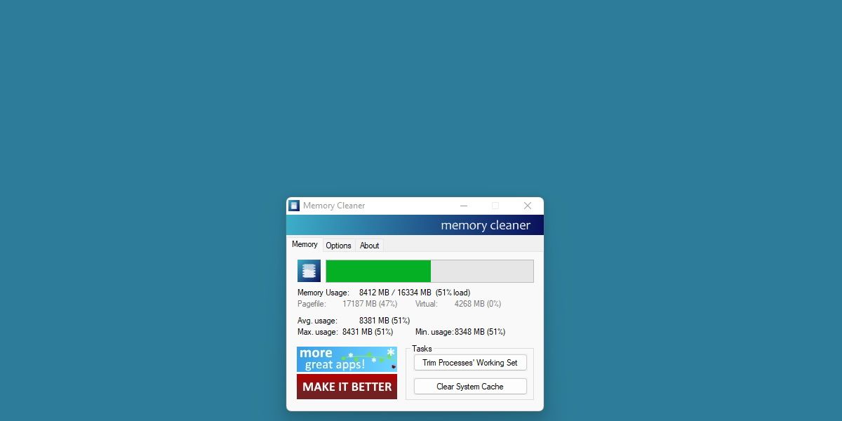 capture d'écran du nettoyeur de mémoire par koshy john