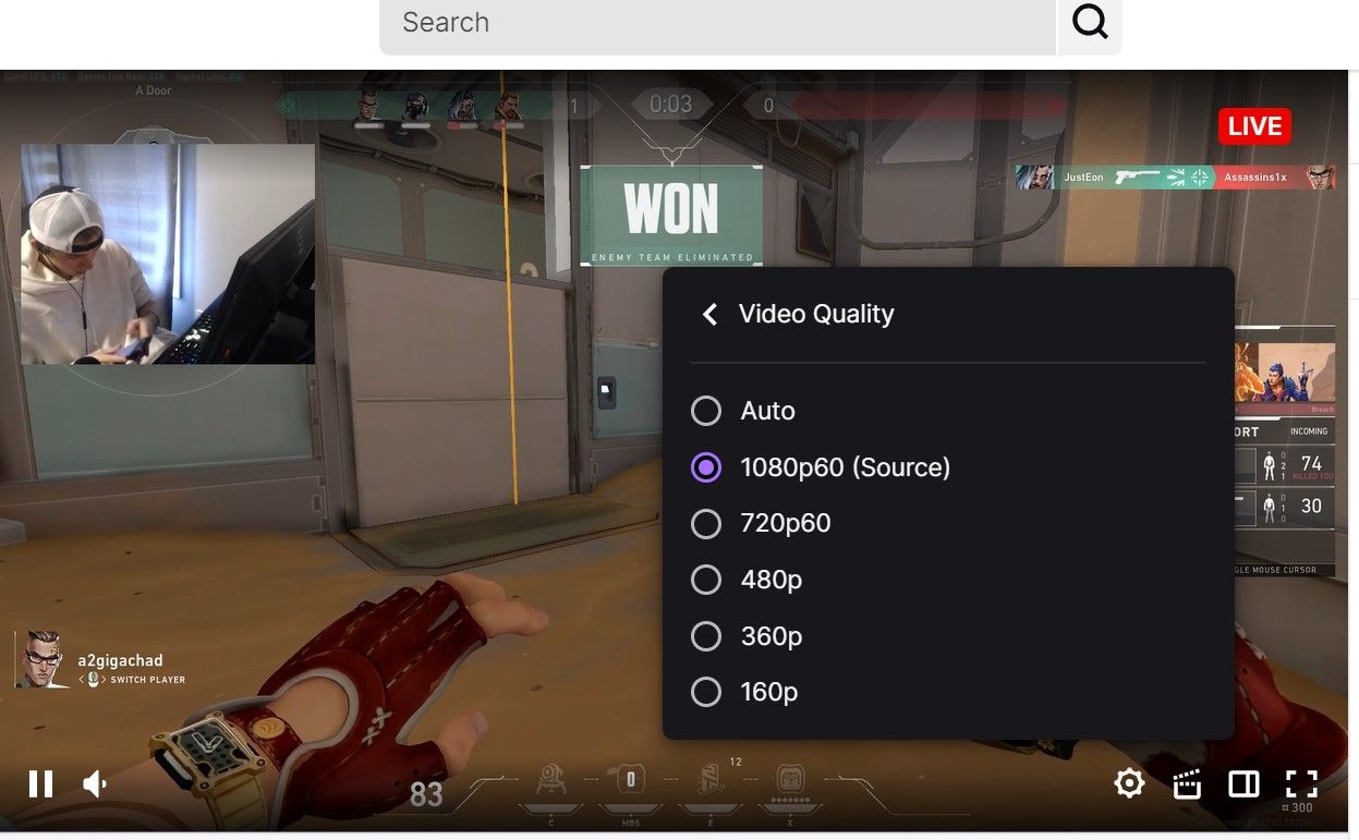 Modification de la qualité vidéo dans Twitch Stream sur le client Web