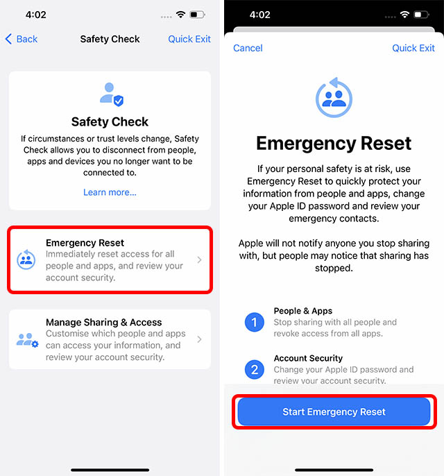 démarrer la réinitialisation d'urgence de l'iphone