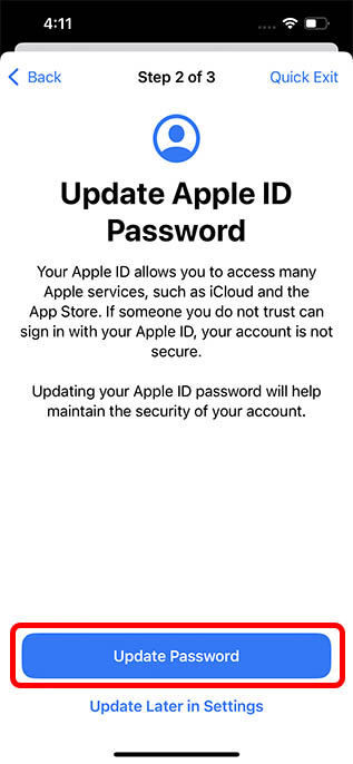 mettre à jour le contrôle de sécurité du mot de passe de l'identifiant Apple