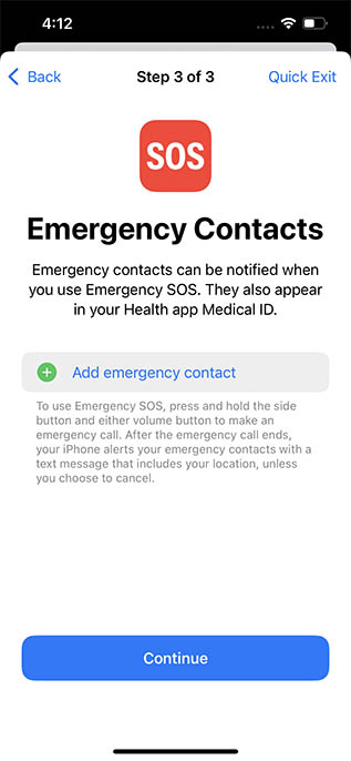 gérer les contacts d'urgence vérifier la sécurité de l'iphone