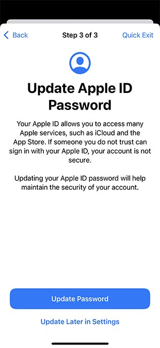 mettre à jour le contrôle de sécurité du mot de passe de l'identifiant Apple