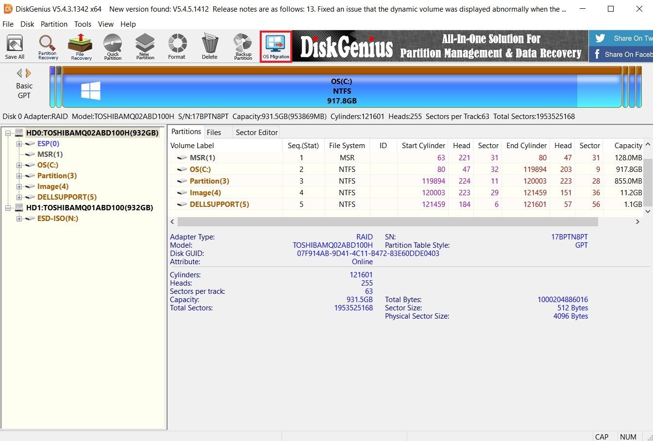 Outil de migration de système d'exploitation de génie de disque