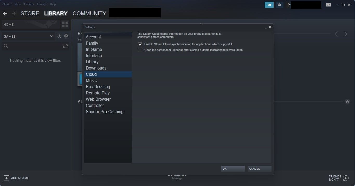 Cocher la case pour activer la synchronisation cloud dans les paramètres du client Steam pour Windows