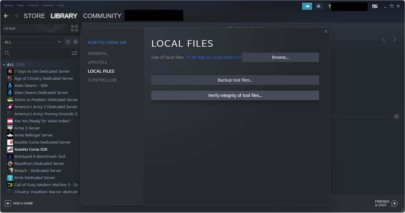 Cliquer sur Vérifier l'intégrité des fichiers du jeu dans l'onglet Fichiers locaux dans les propriétés du jeu du client Steam