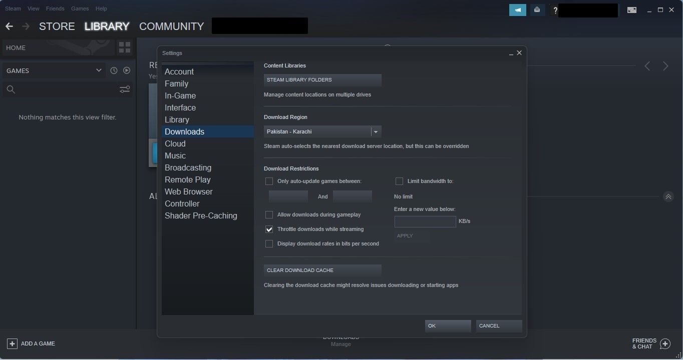 Cliquer sur le dossier de la bibliothèque Steam dans l'onglet Téléchargements dans les paramètres Steam