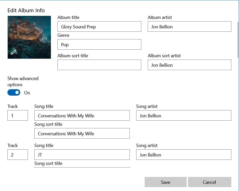 Modification des informations de morceau sur la musique groove