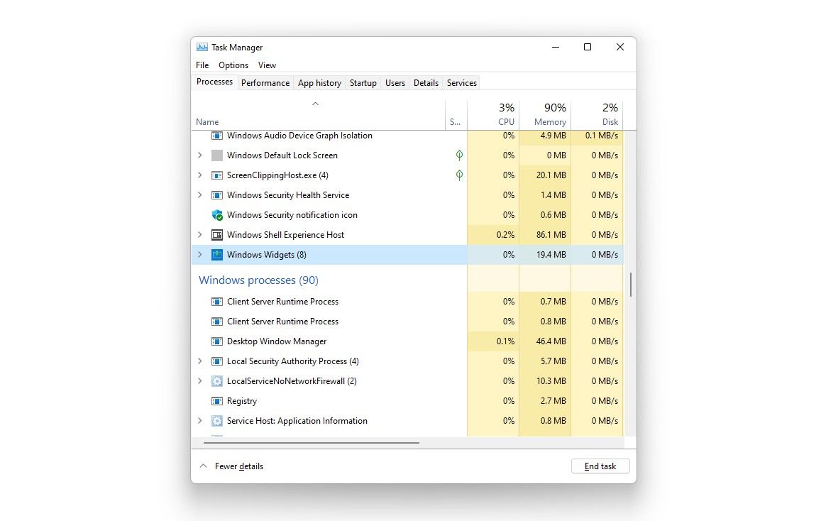 terminer le processus des widgets